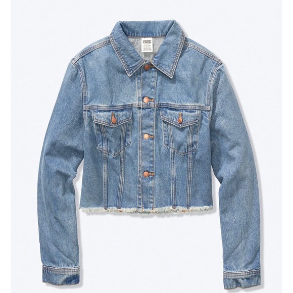 NEW ♥️  PINK VICTORIA’S SECRET ♥️ Cropped Oversized Denim Jacket ♥️  M - Picture 3 of 16